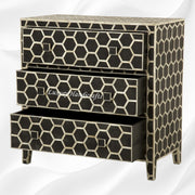 Bone Inlay Chest of 3 Drawer Honeycomb Black 3