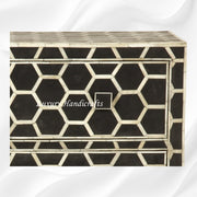 Bone Inlay Chest of 3 Drawer Honeycomb Black 5