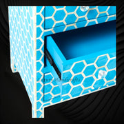 Bone Inlay Chest of 3 Drawer Honeycomb Blue 3