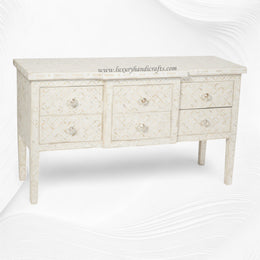 Geometric Bone Inlay 6 Drawer Console White