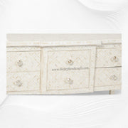 Geometric Bone Inlay 6 Drawer Console White