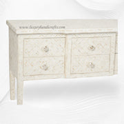 Geometric Bone Inlay 6 Drawer Console White