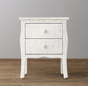 Bone Inlay Curved 2 Drawer Bedside Floral Design White 1