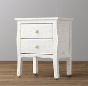 Bone Inlay Curved 2 Drawer Bedside Floral Design White 2