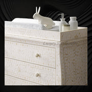 Bone Inlay Curved 3 Drawer Floral Dresser White with Topper 4