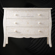 Bone Inlay Curved 3 Drawer Floral Dresser White with Topper 7