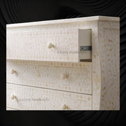 Bone Inlay Curved 3 Drawer Floral Dresser White with Topper 5