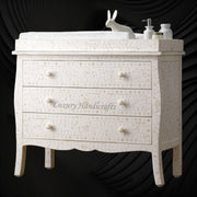 Bone Inlay Curved 3 Drawer Floral Dresser White with Topper 2