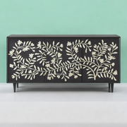 Bone Flower Media Console Black Finish | Bone Inlay Entertainment Unit