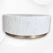 Bone Inlay Illusion Stripe Center Table White Brass 1