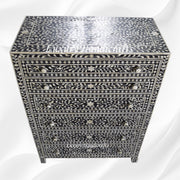 Bone Inlay 6 Drawer Chest Floral Design Black 2