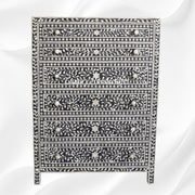 Bone Inlay 6 Drawer Chest Floral Design Black 1