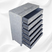 Bone Inlay 6 Drawer Chest Floral Design Dove Grey 3