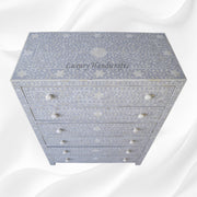 Bone Inlay 6 Drawer Chest Floral Design Dove Grey 2