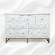 Bone Inlay Floral Chest of 7 Drawers Iron White 5
