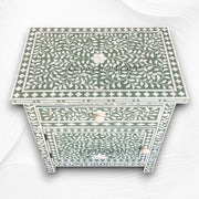 Handcrafted bone inlay nightstand