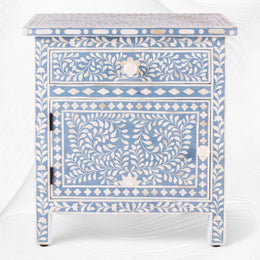 Buy Bone Inlay Bedside Table Blue