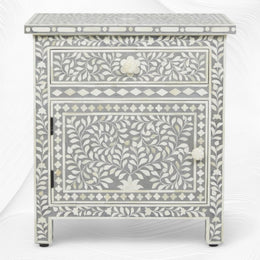 Bone Inlay Bedside Table Grey