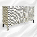 Bone Inlay Chevron 3 Drawer 2 Door Sideboard Black 1