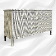 Bone Inlay Chevron 3 Drawer 2 Door Sideboard Black 1