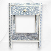 Handmade Grey Bone Inlay Floral Bedside Table – Ready to Ship Nightstand Online