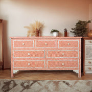 Bone Inlay Fishscale Chest Of 7 Drawers Orange