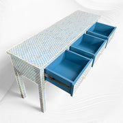 Ice Blue Bone Inlay Fishscale Console 3 Drawer 2