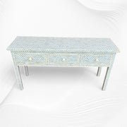 Ice Blue Bone Inlay Fishscale Console 3 Drawer 1