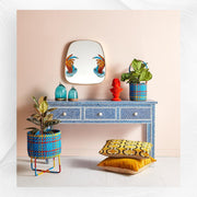 Blue Bone Inlay Fishscale Console 3 Drawer 4