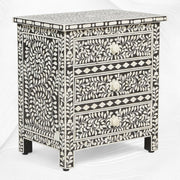 Bone Inlay Floral 3 Drawer Bedside Black 1