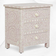 Bone Inlay Floral 3 Drawer Bedside Blush Pink 1