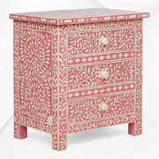 Bone Inlay Floral 3 Drawer Bedside Pink 1