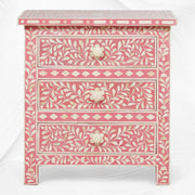 Bone Inlay Floral 3 Drawer Bedside Pink 2