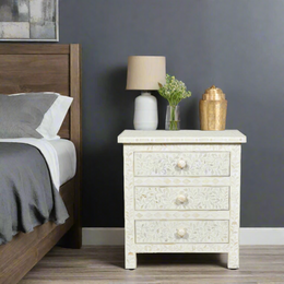 Buy Bone Inlay Bedside Table White