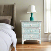 Bone Inlay Floral 3 Drawers Bedside Mint Green