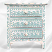 Bone Inlay Floral 3 Drawers Bedside Mint Green