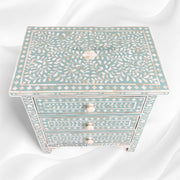 Bone Inlay Floral 3 Drawers Bedside Mint Green