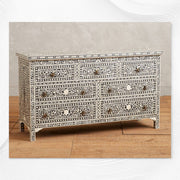 Bone Inlay Floral Chest of 7 Drawers Black 1