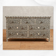 Bone Inlay Floral Chest of 7 Drawers Black