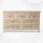 Bone Inlay Floral Chest of 7 Drawers Brown
