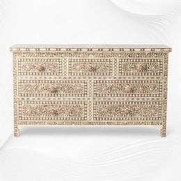 Bone Inlay Floral Chest of 7 Drawers Brown