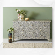Bone Inlay Floral Chest Of 7 Drawers Grey