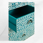 Bone Inlay Floral Chest of 7 Drawers Teal Green 2