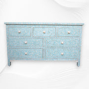 Bone Inlay Floral Chest of 7 Drawers Turquoise