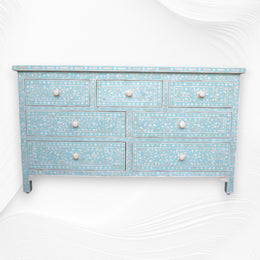 Bone Inlay Floral Chest of 7 Drawers Turquoise