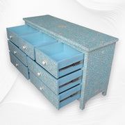 Bone Inlay Floral Chest of 7 Drawers Turquoise 3