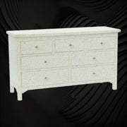 Bone Inlay Floral Chest of 7 Drawers White 1