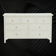 Bone Inlay Floral Chest of 7 Drawers White