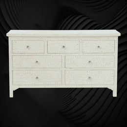 Bone Inlay Floral Chest of 7 Drawers White