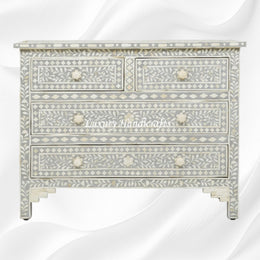 Bone Inlay Floral Chest Of 4 Drawer Grey 1
